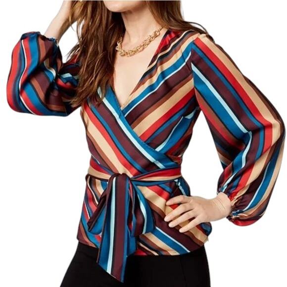 INC International Concepts Multi Color Striped Wrap Top Size XS NWT - Picture 1 of 9
